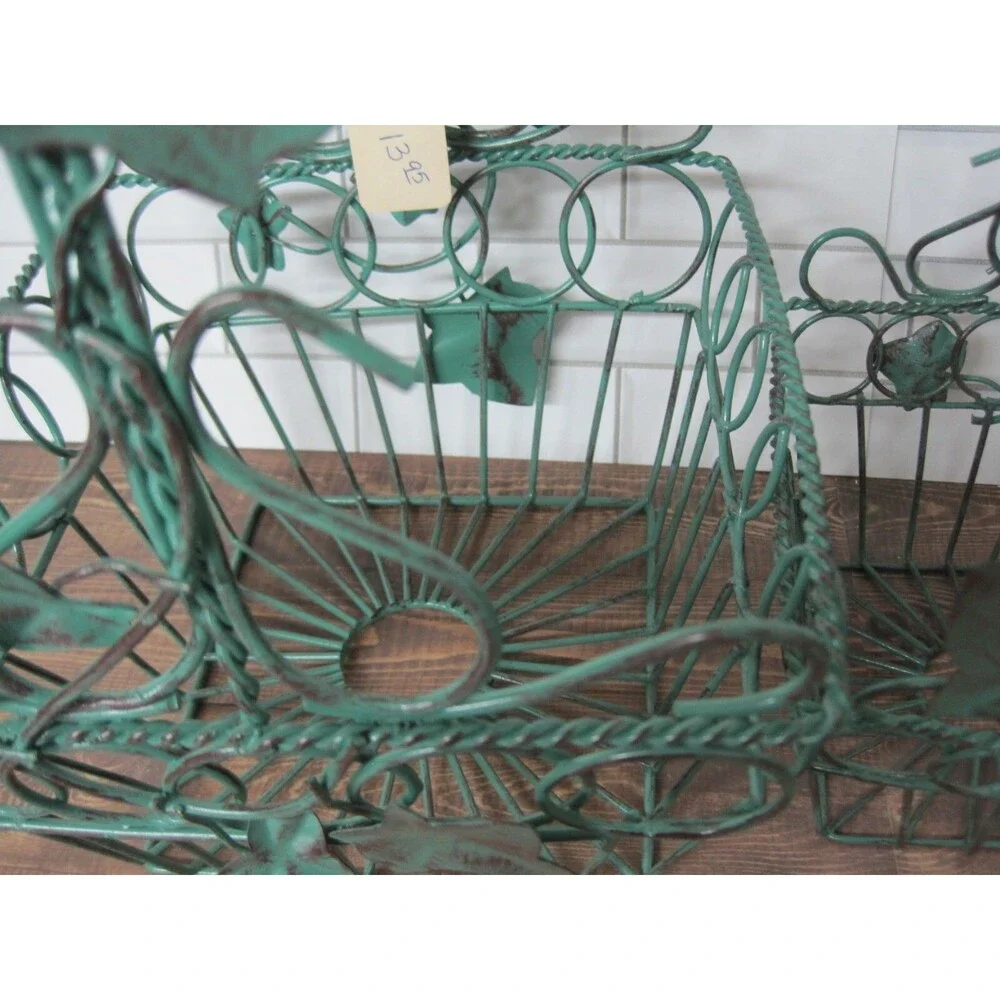 Lot of 3 Vintage Metal Wire Nesting Baskets Ivy Leaves w/ Handle NOS